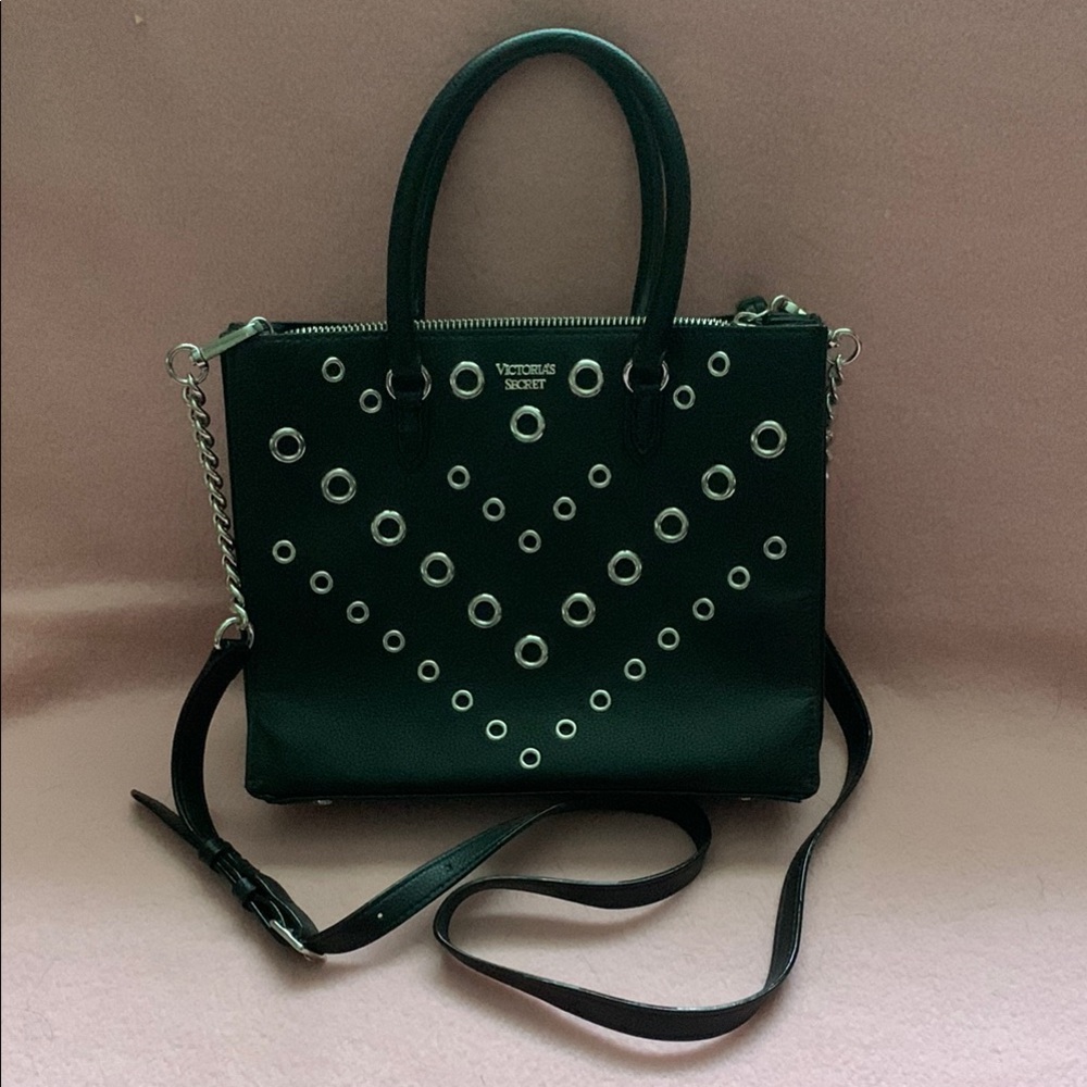Victoria's Secret Black Eyelet Handbag with Detachable Shoulder Strap
